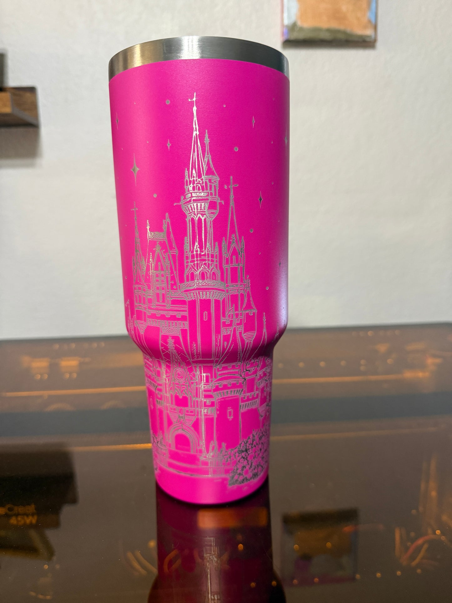 Pink Princess Castle Tumbler – Stainless Steel Engraved Cup | Fairytale Travel Mug | Magical Disney-Inspired Gift