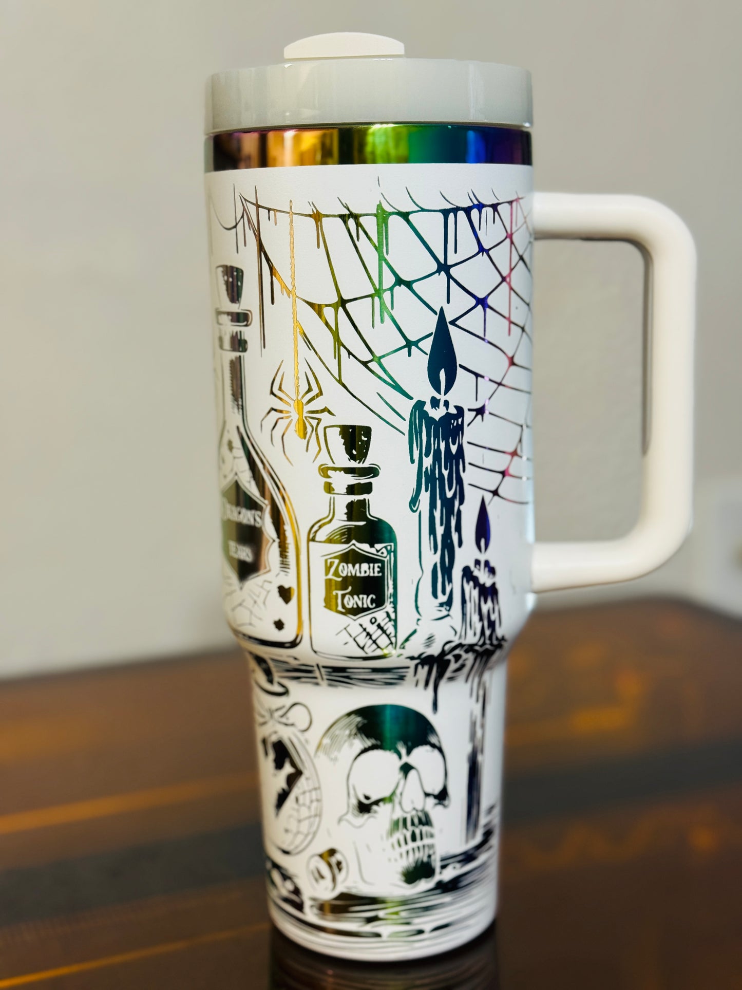 Halloween Potion Bottle Tumbler – 40oz Laser Engraved Stainless Steel Cup with Handle | Witch’s Brew, Love Potion, Poison Apple