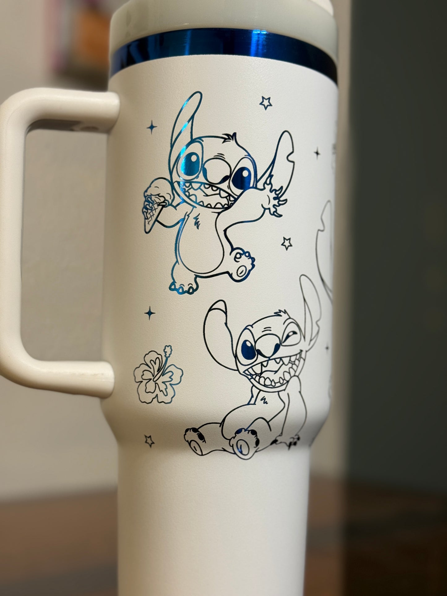 Laser Engraved 40oz White & Blue Stitch Tumbler | 3D Lid | Custom Gift | Disney Inspired Cup | Insulated Travel Mug